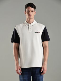 Tommy Hilfiger - Men White Colorblock Regular Fit Cotton Polo T-shirt