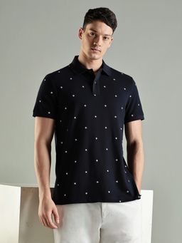 Tommy Hilfiger - Men Navy Blue Embroidered Regular Fit Cotton Polo T-shirt