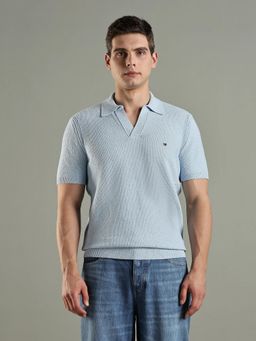 Tommy Hilfiger - Men Blue Textured Regular Fit Polyester Polo T-shirt