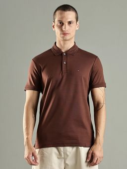 Tommy Hilfiger - Men Brown Solid Regular Fit Cotton Polo T-shirt