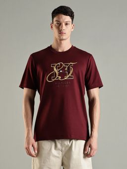 Tommy Hilfiger - Men Maroon Embroidered Regular Fit Cotton T-shirt