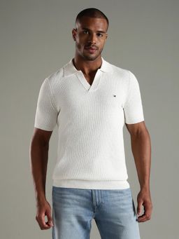 Tommy Hilfiger - Men Off White Solid Regular Fit Polyester Polo T-shirt