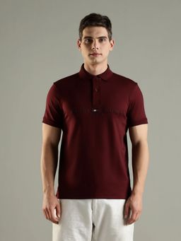 Tommy Hilfiger - Men Maroon Typography Regular Fit Cotton Polo T-shirt