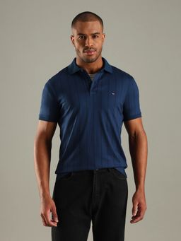 Tommy Hilfiger - Men Navy Blue Geometric Printed Regular Fit Cotton Polo T-shirt