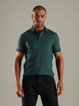 Tommy Hilfiger - Men Green Geometric Printed Regular Fit Cotton Polo T-shirt
