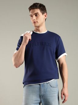 Tommy Hilfiger - Men Navy Blue Logo Regular Fit Cotton T-shirt