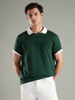 Tommy Hilfiger - Men Green Logo Regular Fit Cotton Polo T-shirt