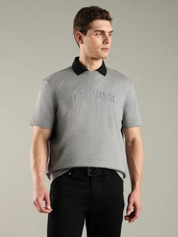 Tommy Hilfiger - Men Grey Logo Regular Fit Cotton Polo T-shirt