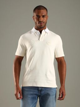 Tommy Hilfiger - Men Off White Typography Regular Fit Cotton Polo T-shirt