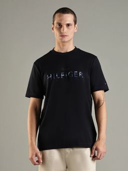 Tommy Hilfiger - Men Navy Blue Typography Regular Fit Cotton T-shirt
