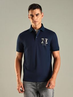 Tommy Hilfiger - Men Navy Blue Embroidered Logo Regular Fit Cotton Polo T-shirt