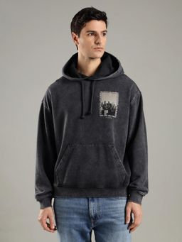 Tommy Hilfiger - Men Charcoal Graphic Printed Regular Fit Cotton Hoodie