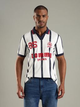 Tommy Hilfiger - Men White Striped Regular Fit Polyester Polo T-shirt