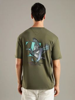 Tommy Hilfiger - Men Olive Graphic Printed Relaxed Fit Cotton T-shirt