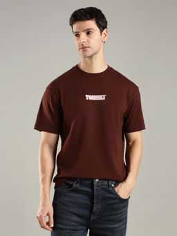 Tommy Hilfiger - Men Brown Typography Relaxed Fit Cotton T-shirt