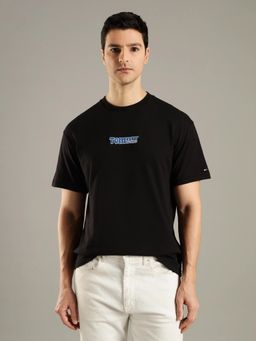 Tommy Hilfiger - Men Black Typography Relaxed Fit Cotton T-shirt