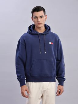 Tommy Hilfiger - Men Navy Blue Typography Relaxed Fit Cotton Hoodie