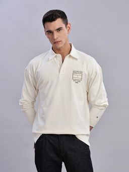 Tommy Hilfiger - Men Off White Logo Relaxed Fit Cotton Polo T-shirt