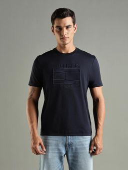 Tommy Hilfiger - Men Navy Blue Typography Regular Fit Cotton T-shirt