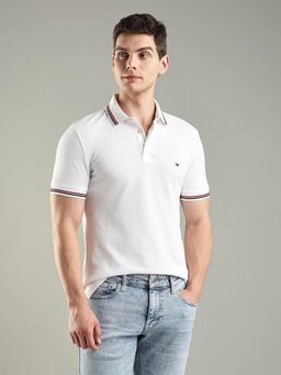 Tommy Hilfiger - Men White Solid Slim Fit Cotton Polo T-shirt