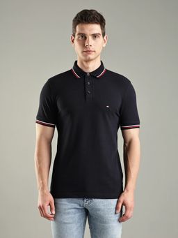 Tommy Hilfiger - Men Navy Blue Solid Slim Fit Cotton Polo T-shirt