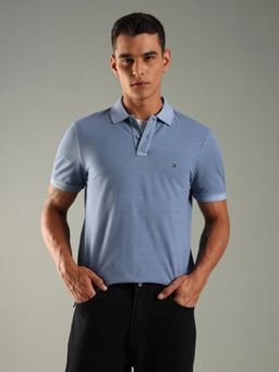 Tommy Hilfiger - Men Blue Solid Regular Fit Cotton Polo T-shirt