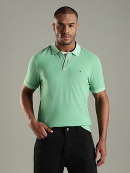 Tommy Hilfiger - Men Green Solid Regular Fit Cotton Polo T-shirt