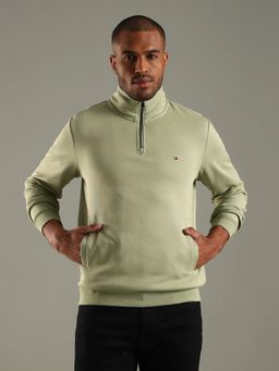 Tommy Hilfiger - Men Mint Green Solid Regular Fit Cotton Sweatshirt