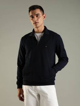 Tommy Hilfiger - Men Navy Blue Solid Regular Fit Cotton Sweatshirt