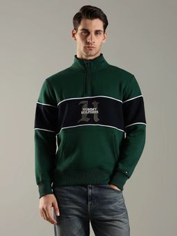 Tommy Hilfiger - Men Green Colorblock Regular Fit Cotton Sweatshirt