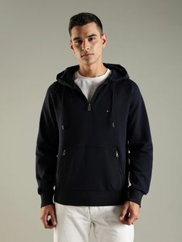 Tommy Hilfiger - Men Navy Blue Solid Regular Fit Cotton Hoodie
