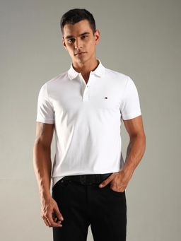 Tommy Hilfiger - Men White Solid Regular Fit Cotton Polo T-shirt