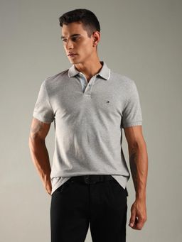 Tommy Hilfiger - Men Grey Solid Regular Fit Cotton Polo T-shirt