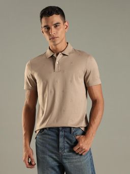 Tommy Hilfiger - Men Beige Embroidered Logo Regular Fit Cotton Polo T-shirt