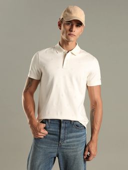 Tommy Hilfiger - Men Off White Embroidered Logo Regular Fit Cotton Polo T-shirt