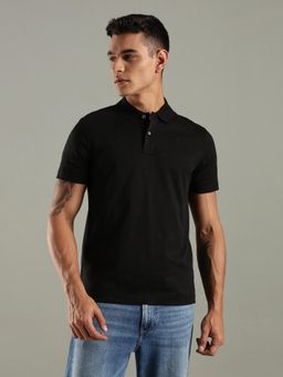 Tommy Hilfiger - Men Black Embroidered Logo Regular Fit Cotton Polo T-shirt