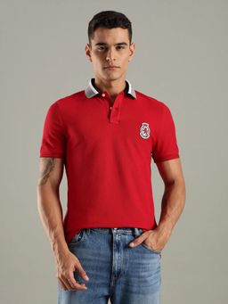 Tommy Hilfiger - Men Red Solid Regular Fit Cotton Polo T-shirt