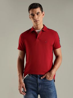 Tommy Hilfiger - Men Red Solid Regular Fit Cotton Polo T-shirt