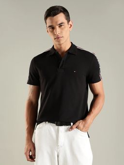 Tommy Hilfiger - Men Black Solid Regular Fit Cotton Polo T-shirt