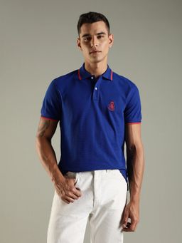 Tommy Hilfiger - Men Royal Blue Solid Regular Fit Cotton Polo T-shirt