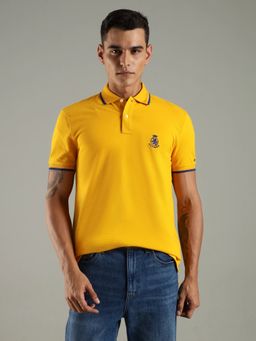 Tommy Hilfiger - Men Yellow Solid Regular Fit Cotton Polo T-shirt