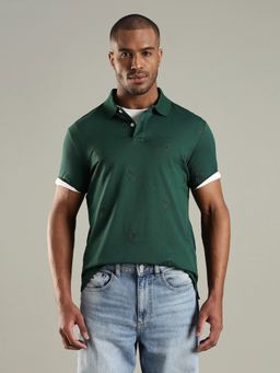 Tommy Hilfiger - Men Green Embroidered Regular Fit Cotton Polo T-shirt
