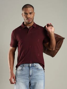 Tommy Hilfiger - Men Maroon Embroidered Regular Fit Cotton Polo T-shirt