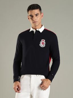 Tommy Hilfiger - Men Navy Blue Colorblock Relaxed Fit Cotton Polo T-shirt