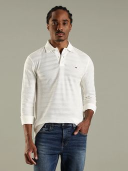 Tommy Hilfiger - Men Off White Textured Regular Fit Cotton Polo T-shirt