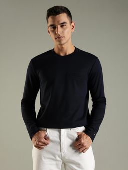 Tommy Hilfiger - Men Navy Blue Solid Regular Fit Cotton T-shirt