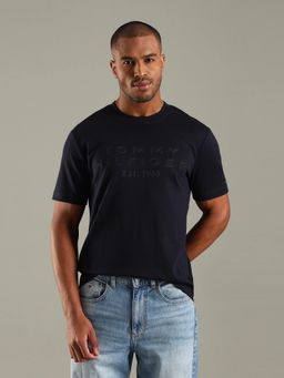 Tommy Hilfiger - Men Navy Blue Embroidered Logo Regular Fit Cotton T-shirt