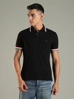Tommy Hilfiger - Men Black Solid Slim Fit Cotton Polo T-shirt