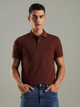 Tommy Hilfiger - Men Brown Solid Regular Fit Cotton Polo T-shirt
