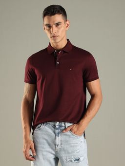 Tommy Hilfiger - Men Maroon Solid Regular Fit Cotton Polo T-shirt